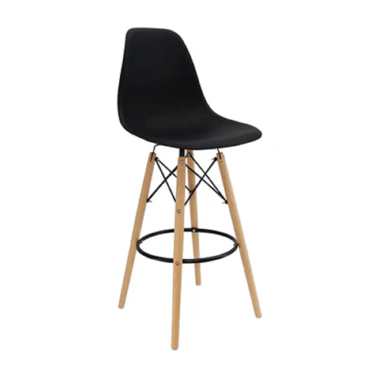 Combo Barra de Cocina Madrid Fresno y Negra 100x101cm con Tres Entrepaños y con Dos Sillas Bar Eames - BARRAS Y MUEBLES AUXILIARES | Bylmo