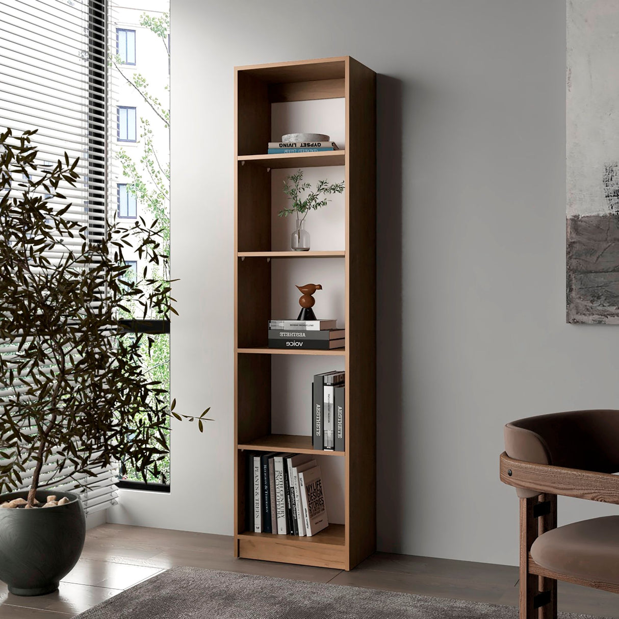 Biblioteca Home Fresno 45x180.6cm Rectangular con Cinco Compartimientos - BIBLIOTECAS Y ESTANTERIAS | Bylmo