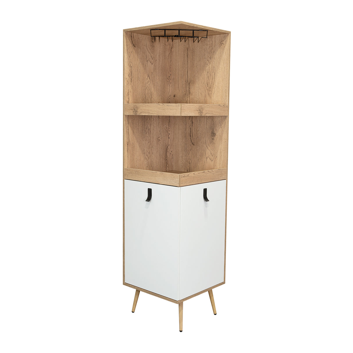 Bar Esquinero Huna Macadamia 46.9x46.9cm con Cuatro Portacopas y Seis Portabotellas - BARES | Bylmo