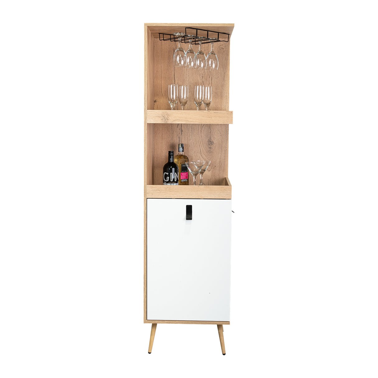 Bar Esquinero Huna Macadamia 46.9x46.9cm con Cuatro Portacopas y Seis Portabotellas - BARES | Bylmo