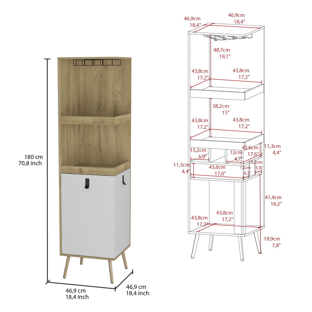 Bar Esquinero Huna Macadamia 46.9x46.9cm con Cuatro Portacopas y Seis Portabotellas - BARES | Bylmo