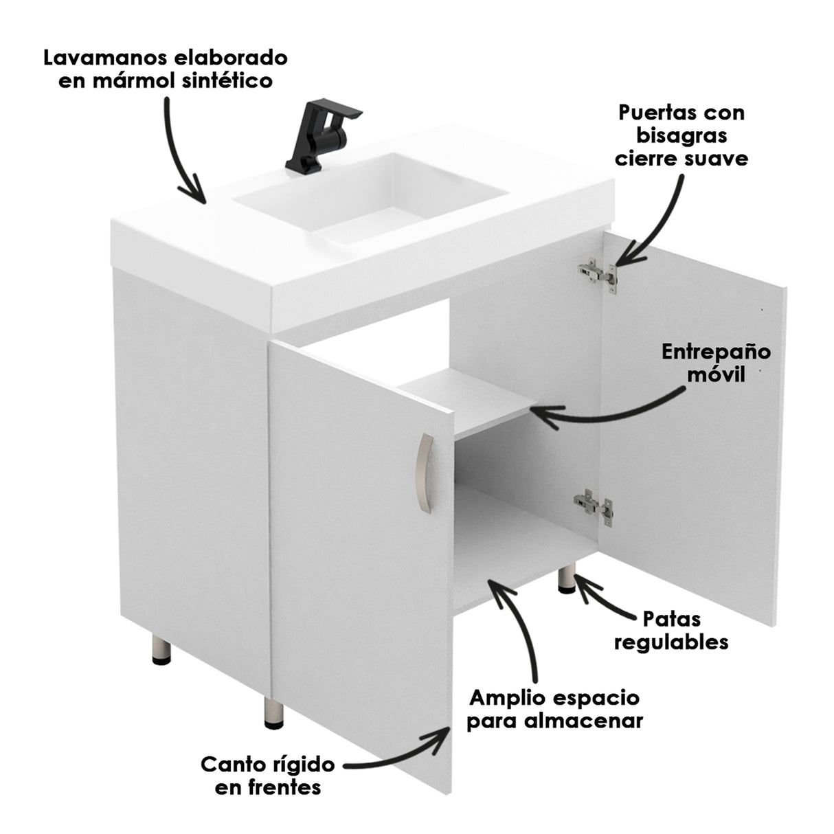 Kit Mueble con Lavamanos Individual Básico Oslo Blanco 94x86cm con Dos Puertas - MUEBLES PARA LAVAMANOS | Bylmo