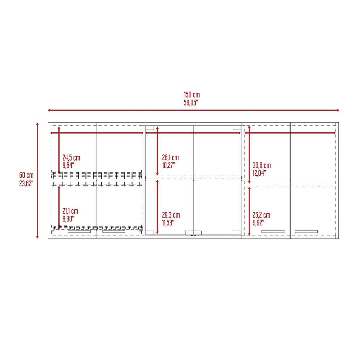 Gabinete de Cocina Vidrio Blanco 150x60cm Con Seis Cajones cn Espacio para Extractor y con Locero - MUEBLES SUPERIORES DE COCINA | Bylmo
