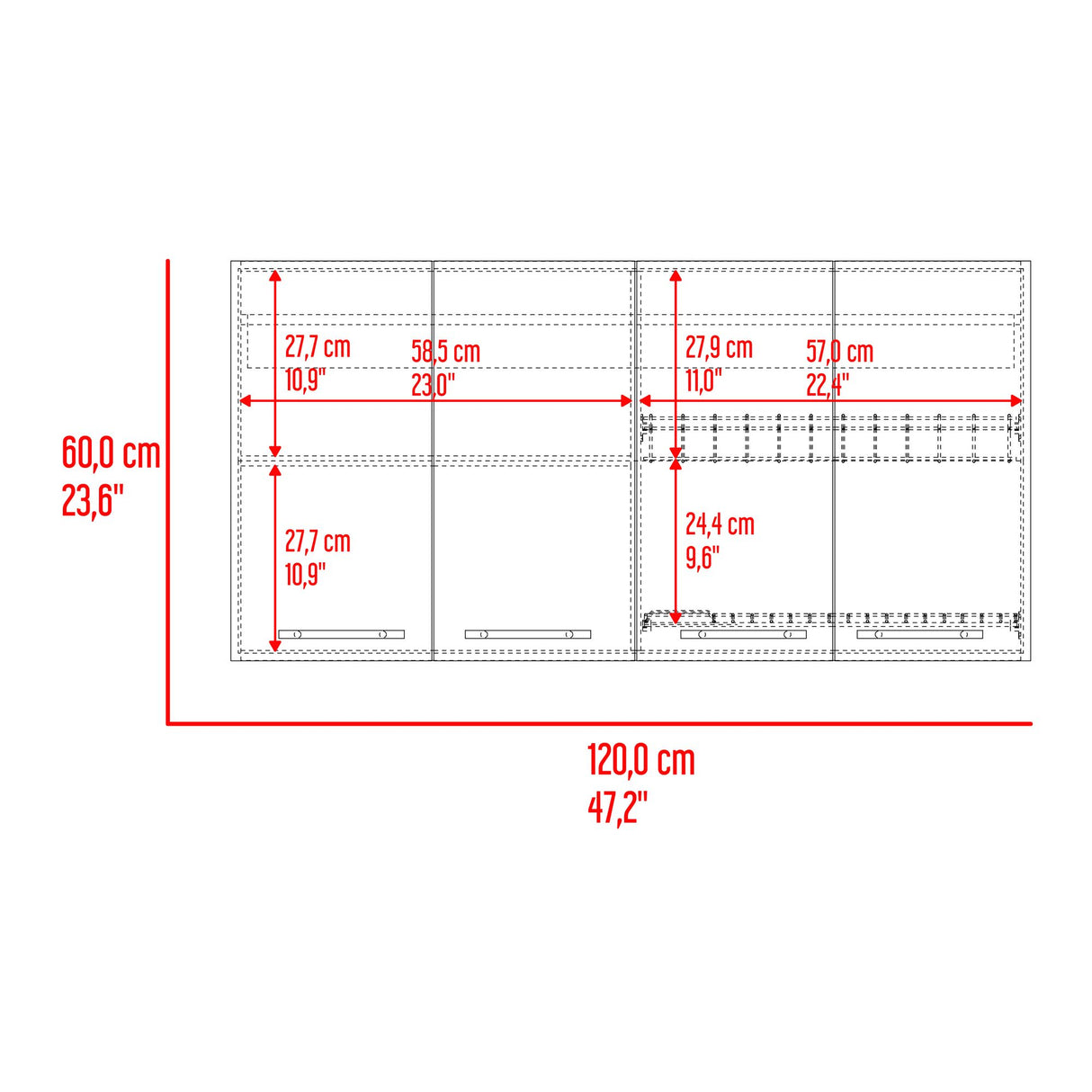 Gabinete de Cocina Bazagli Wengue 120x60cm Con Cuatro Cajones cn Espacio para Extractor y con Locero - MUEBLES SUPERIORES DE COCINA | Bylmo