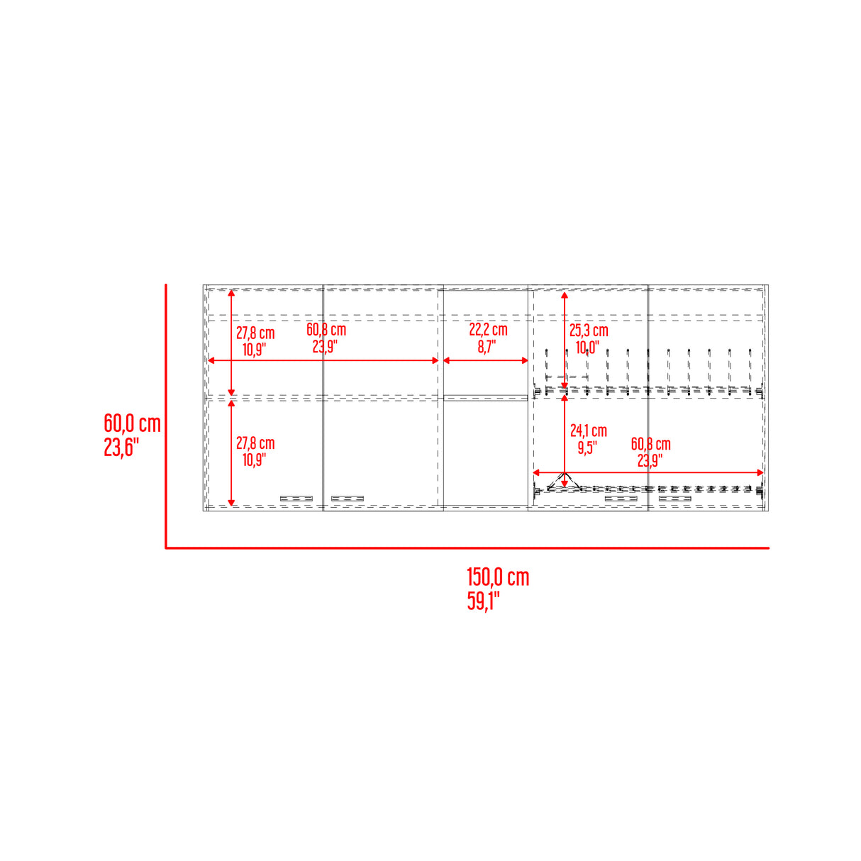 Gabinete de Cocina Portofino Wengue 150x60cm Con Cuatro Cajones cn Espacio para Extractor y con Locero - MUEBLES SUPERIORES DE COCINA | Bylmo