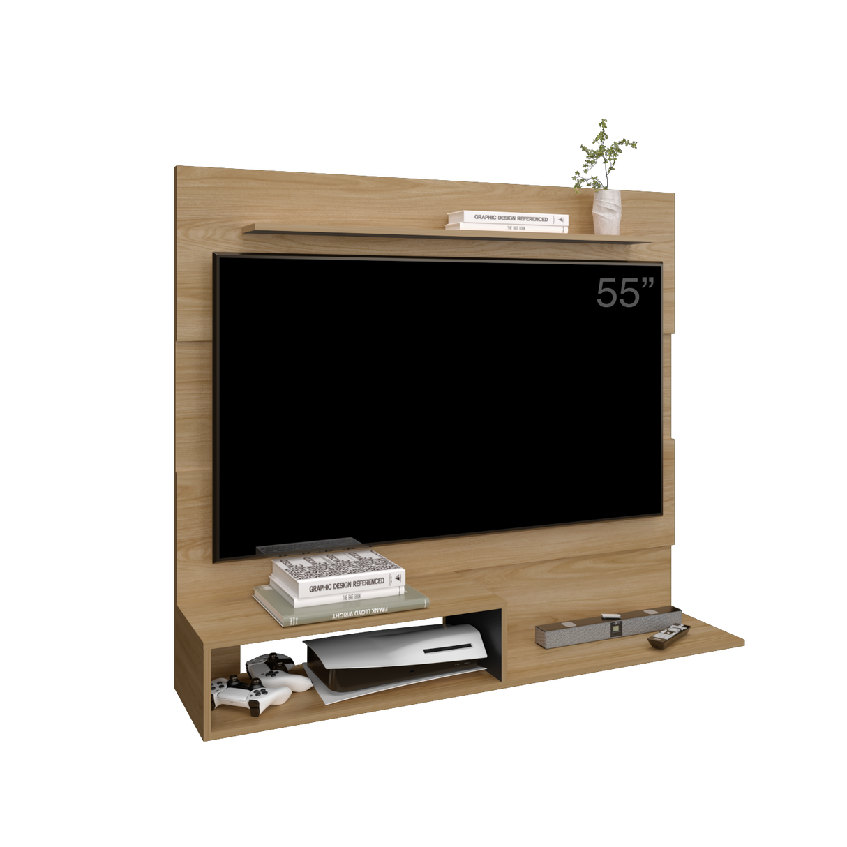 Panel de TV Beijing Fresno y Wengue 140x120cm Para TV Hasta 55 Pulgadas con Cinco Compartimientos - MUEBLES DE TV | Bylmo