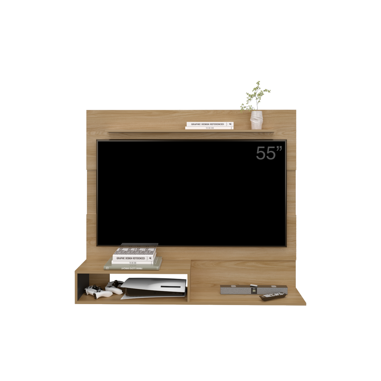 Panel de TV Beijing Fresno y Wengue 140x120cm Para TV Hasta 55 Pulgadas con Cinco Compartimientos - MUEBLES DE TV | Bylmo