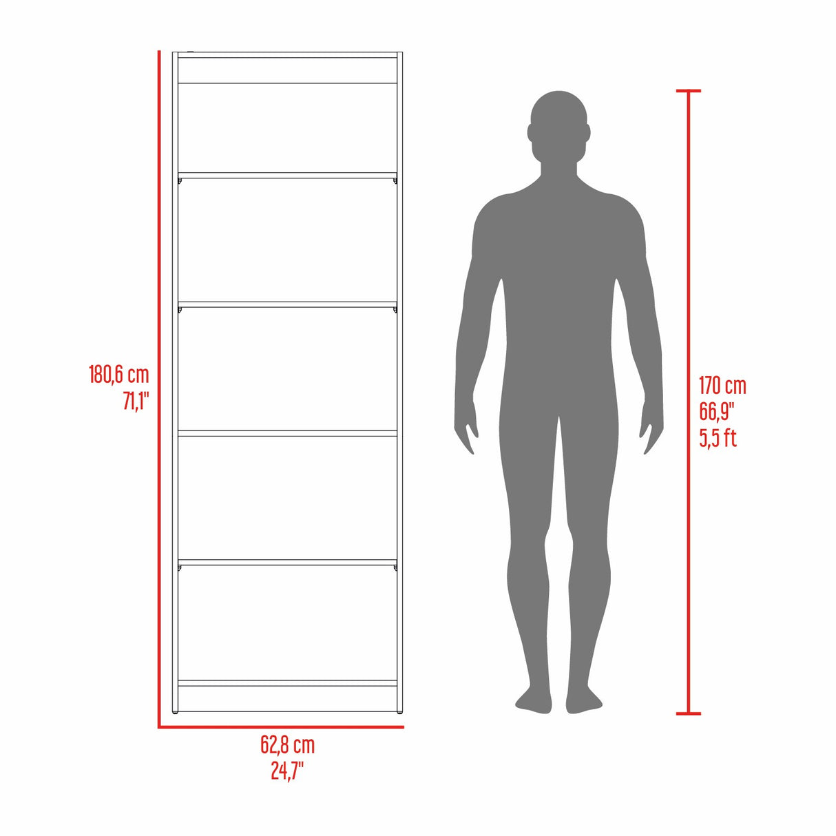 Estantería Home Wengue y Fresno 62.8x180.6cm Rectangular con Cinco Compartimientos y con Cuatro Entrepaños - BIBLIOTECAS Y ESTANTERIAS | Bylmo