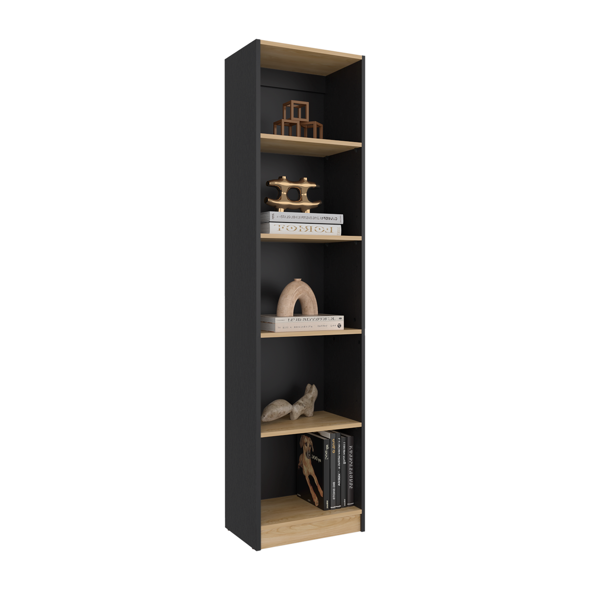 Estantería Home Wengue y Fresno 45x180.6cm Rectangular con Cinco Compartimientos y con Cuatro Entrepaños - BIBLIOTECAS Y ESTANTERIAS | Bylmo