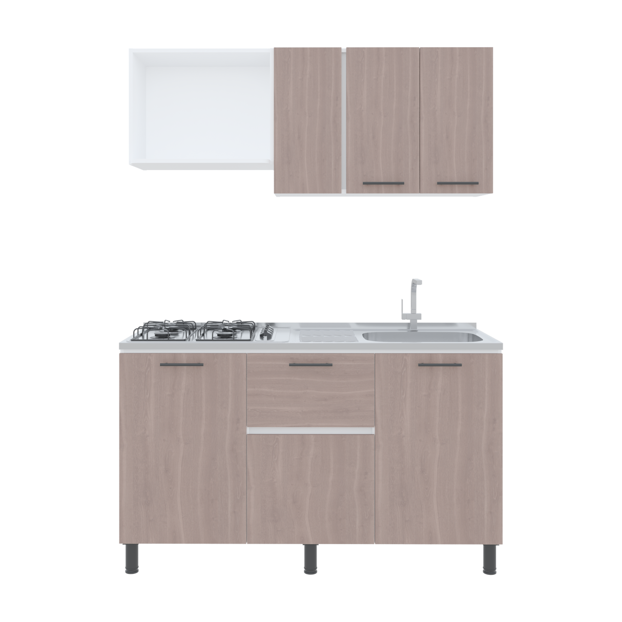 Cocina Paoli Bardolino y Blanco 150x60cm con Mesón de Acero Inoxidable y con Pozuelo Lado Derecho - COCINAS | Bylmo