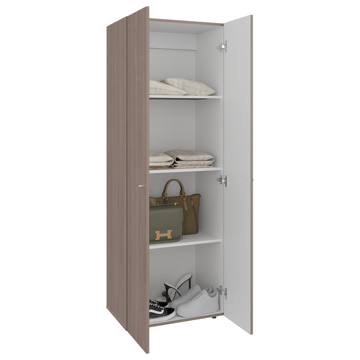 Closet Tuhogar Bardolino y Blanco 60x170cm con Cuatro Compartimientos y con Dos Puertas - CLOSETS | Bylmo