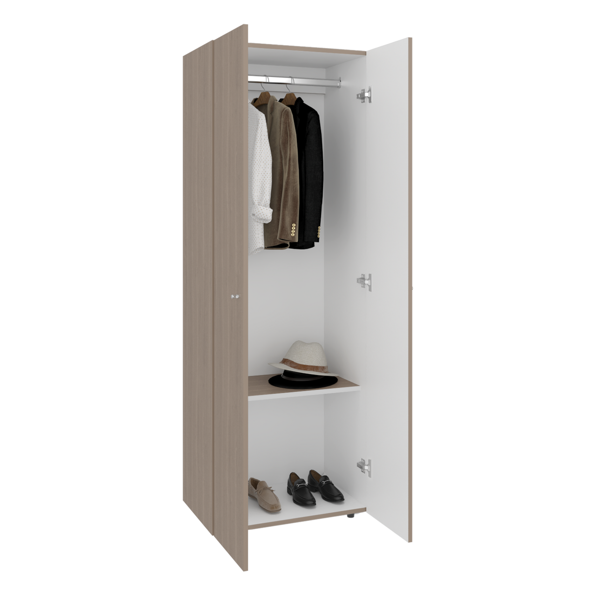 Closet Tuhogar Bardolino y Blanco 60x170cm con Tres Compartimientos y con Dos Puertas - CLOSETS | Bylmo