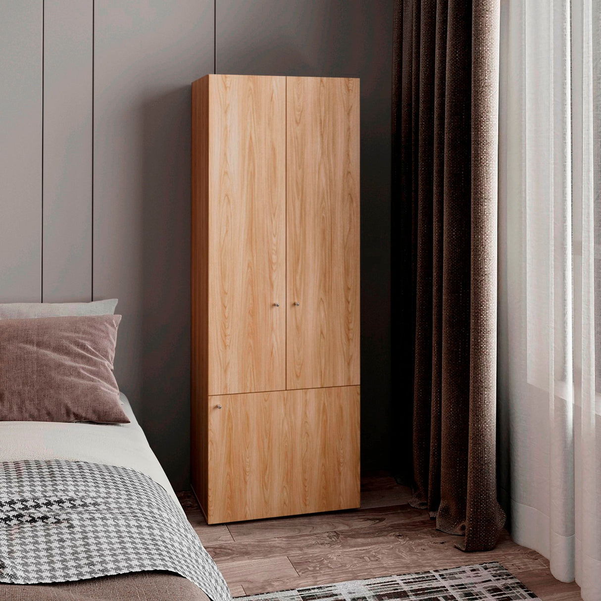 Closet Tuhogar Fresno y Blanco 60x170cm con Cuatro Compartimientos y con Tres Puertas - CLOSETS | Bylmo
