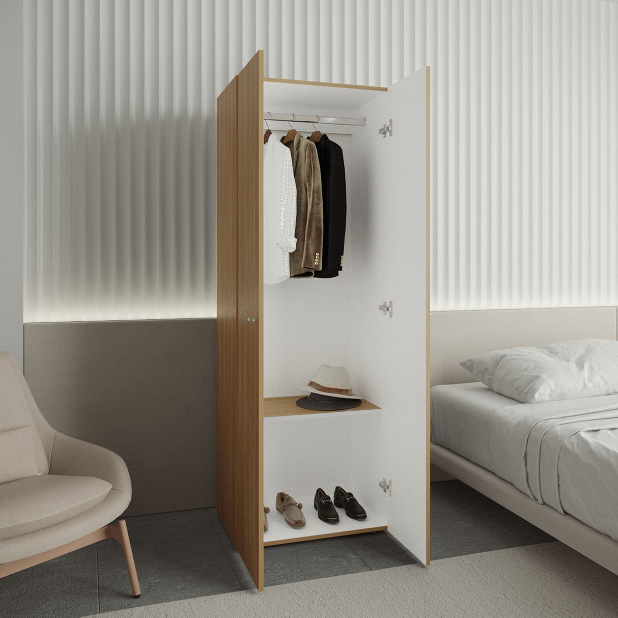Closet Tuhogar Fresno y Blanco 60x170cm con Tres Compartimientos y con Dos Puertas - CLOSETS | Bylmo