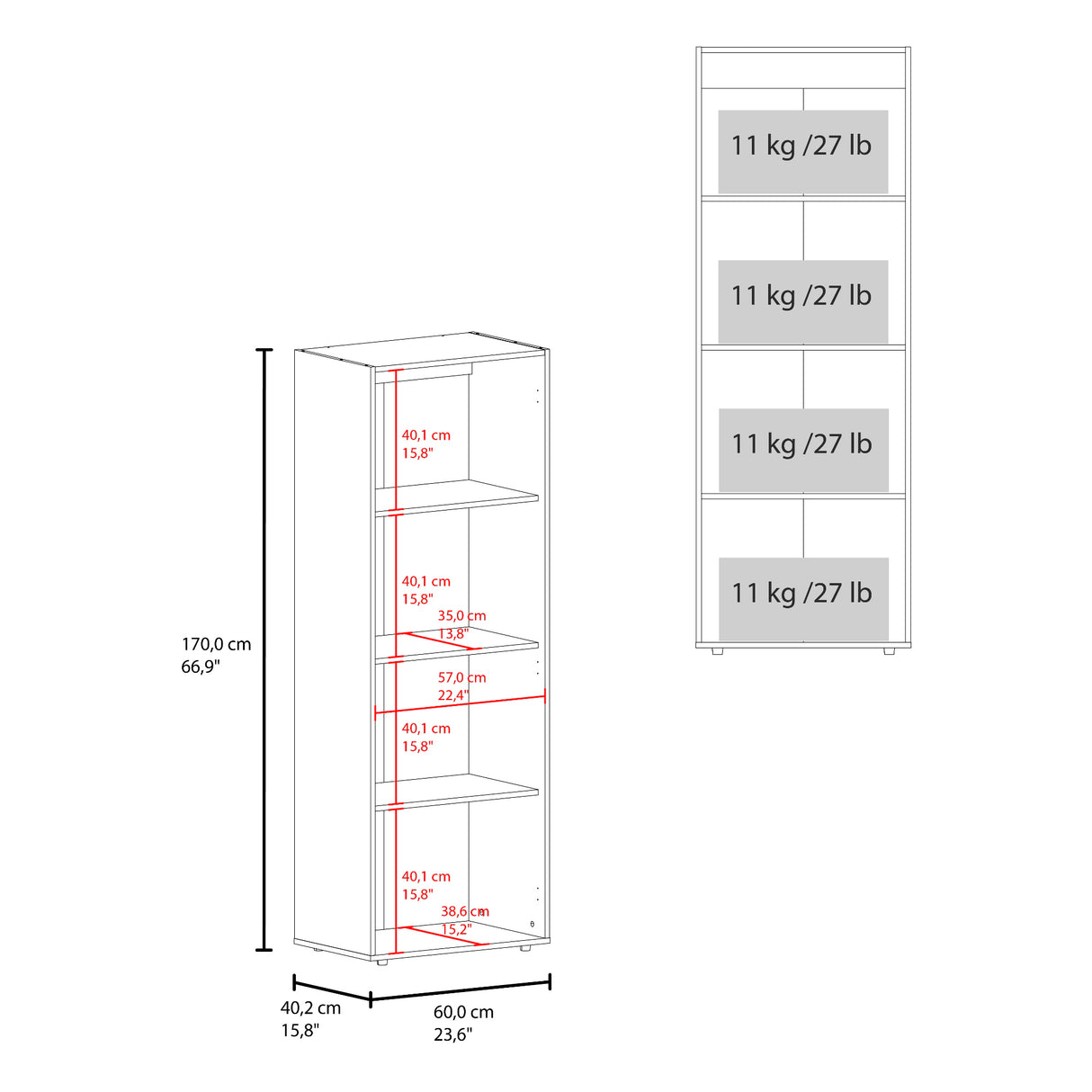 Closet Tuhogar Blanco 60x170cm con Cuatro Compartimientos y con Dos Puertas - CLOSETS | Bylmo
