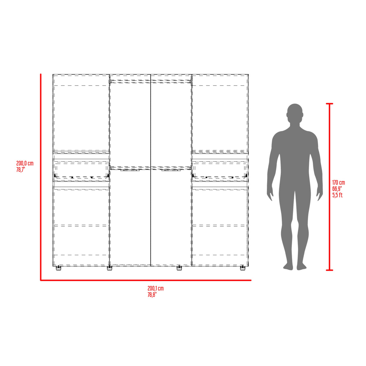 Closet Berino Fresno y Wengue 200x200cm con Diez Compartimientos y con Seis Puertas - CLOSETS | Bylmo