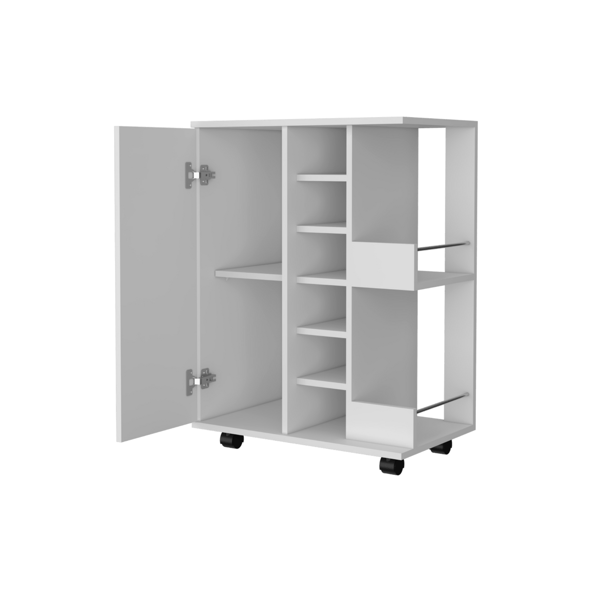 Bar Carro Blanco 60x82.1cm con Cinco Compartimientos y con Seis Portabotellas - BARES | Bylmo
