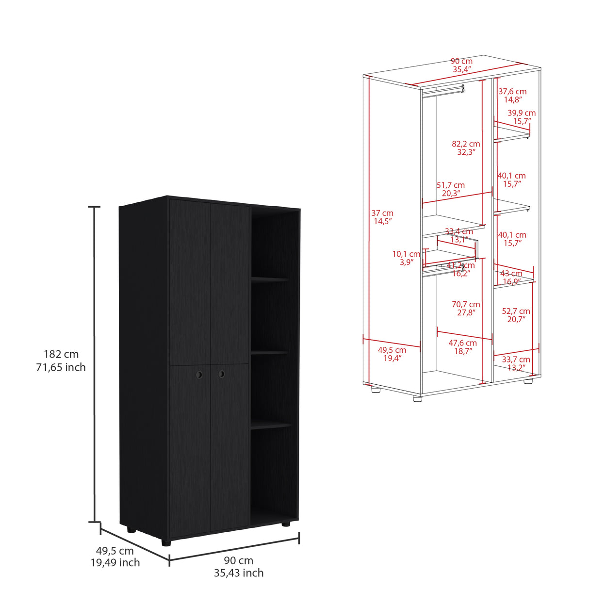 Closet Misuri Wengue 90x182cm con Un Cajón y Siete Compartimientos - CLOSETS | Bylmo