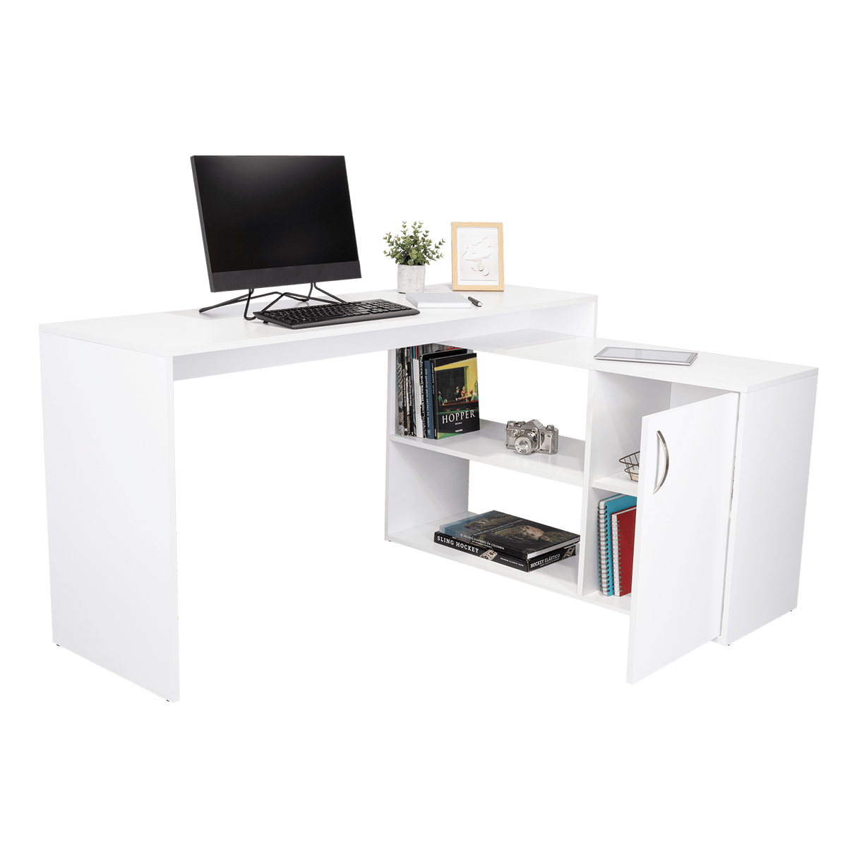 Escritorio En L Axis Blanco 151.5x76.5cm Sin Cajones Y Con Organizador De Libros - ESCRITORIOS | Bylmo