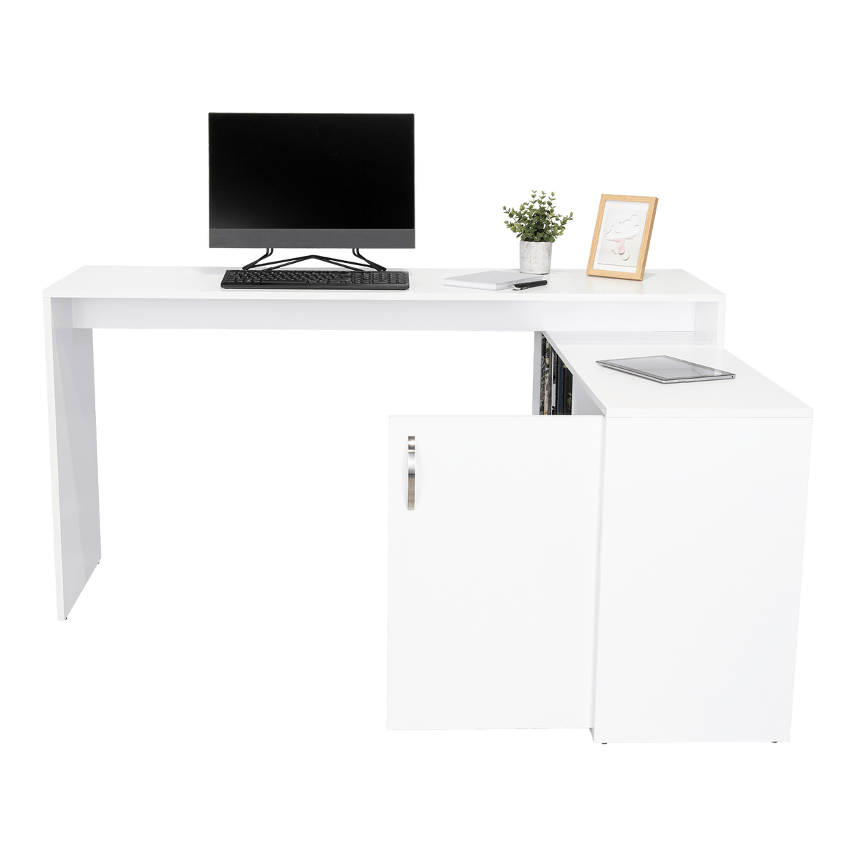 Escritorio En L Axis Blanco 151.5x76.5cm Sin Cajones Y Con Organizador De Libros - ESCRITORIOS | Bylmo