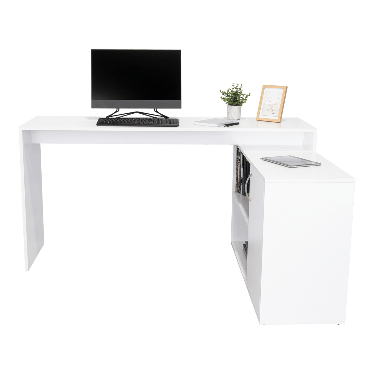 Escritorio En L Axis Blanco 151.5x76.5cm Sin Cajones Y Con Organizador De Libros - ESCRITORIOS | Bylmo