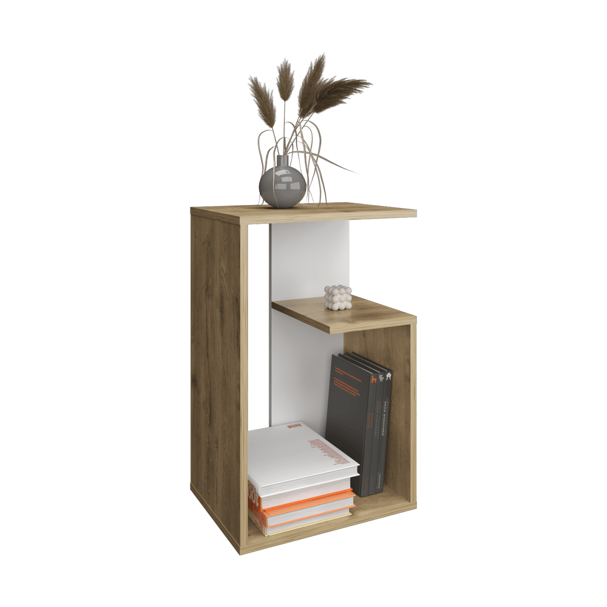Mesa Auxiliar Everett Macadamia Y Blanco 39.8x63.4cm Rectangular Con Tres Compartimientos - MESAS AUXILIARES | Bylmo