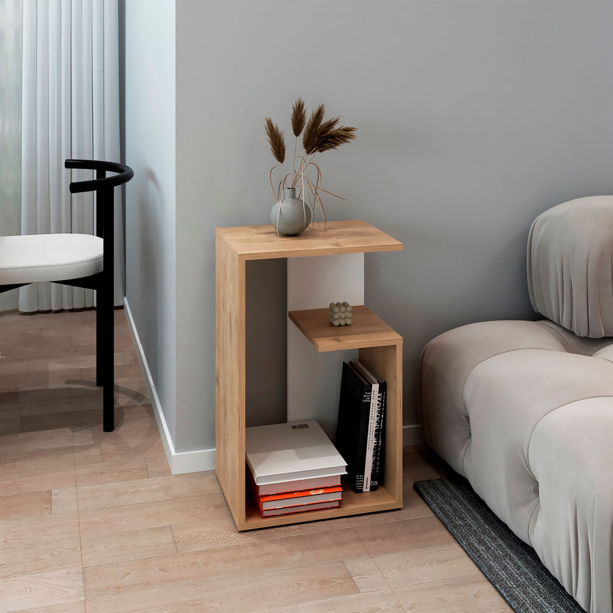Mesa Auxiliar Everett Macadamia Y Blanco 39.8x63.4cm Rectangular Con Tres Compartimientos - MESAS AUXILIARES | Bylmo