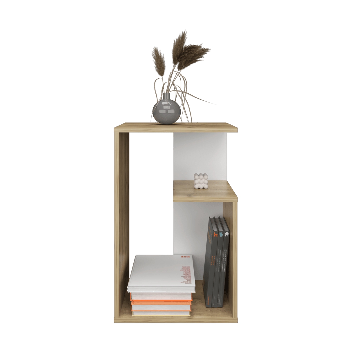 Mesa Auxiliar Everett Macadamia Y Blanco 39.8x63.4cm Rectangular Con Tres Compartimientos - MESAS AUXILIARES | Bylmo