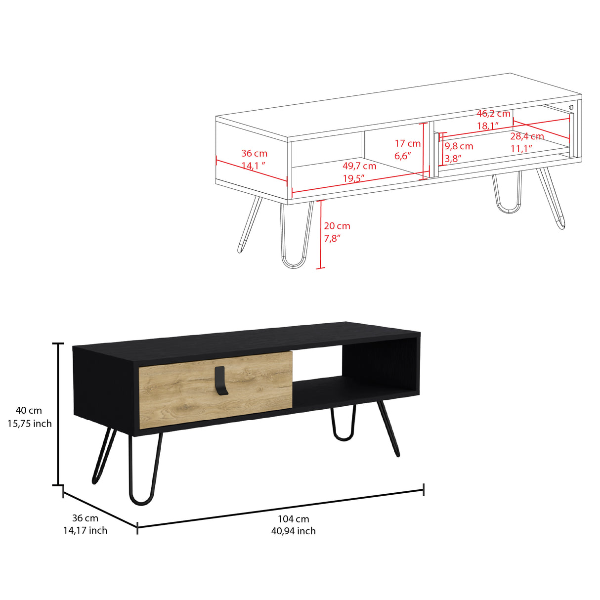 Mesa De Centro Huna Wengue 104x40.4cm Rectangular Con Patas - MESAS DE CENTRO | Bylmo