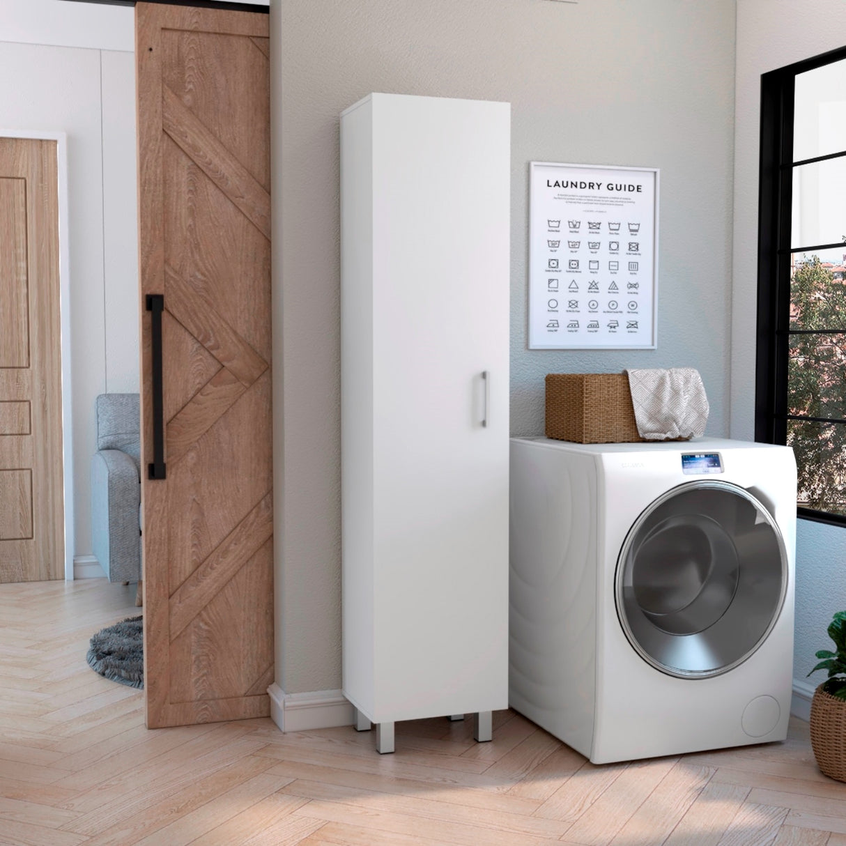 Mueble para Almacenamiento Vintro Blanco 40x180cm con Una Puerta y con Patas - MUEBLES DE ASEO Y ROPAS | Bylmo