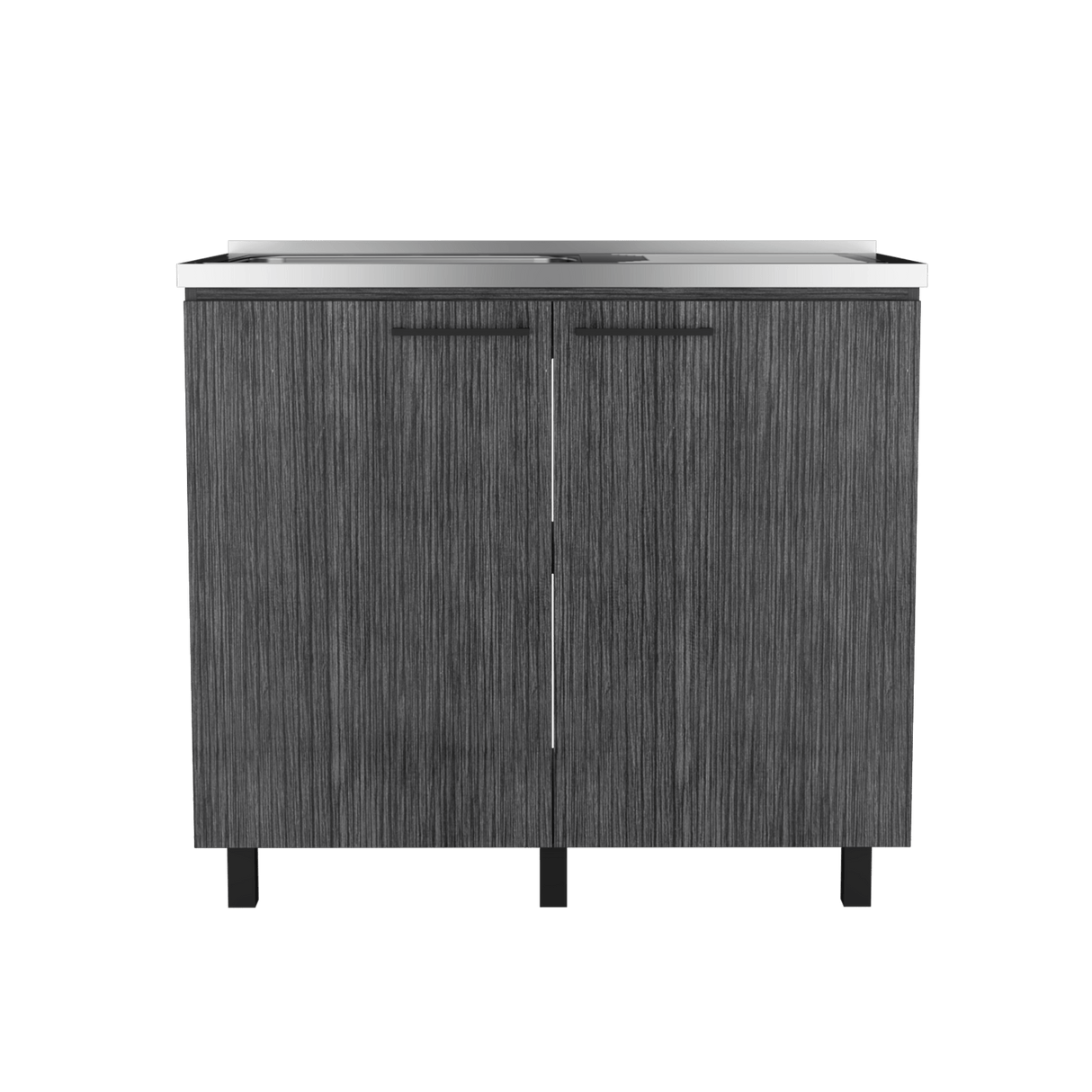 Mueble Inferior de Cocina Napoles Roble Gris 100x90cm con Mesón de Acero Inoxidable y Pozuelo Lado Izquierdo - MUEBLES INFERIORES DE COCINA | Bylmo