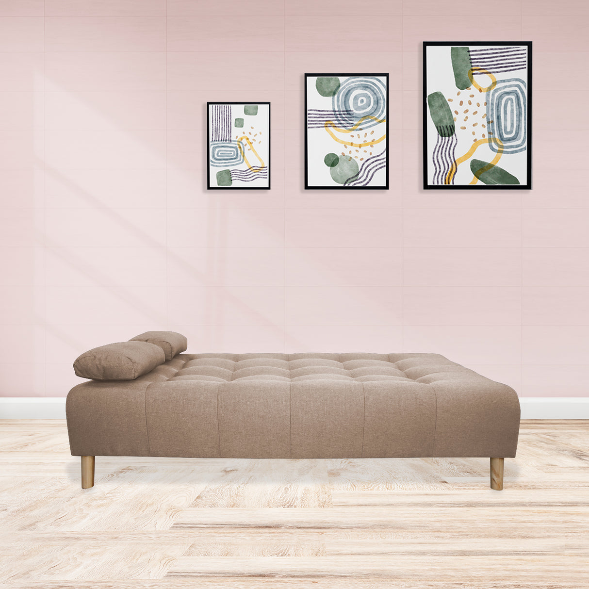 Sofá Cama Sabathy Camel 180x40cm De Tres Puestos Reclinable Antifluido con Dos Cojines Decorativos - SOFAS Y POLTRONAS | Bylmo