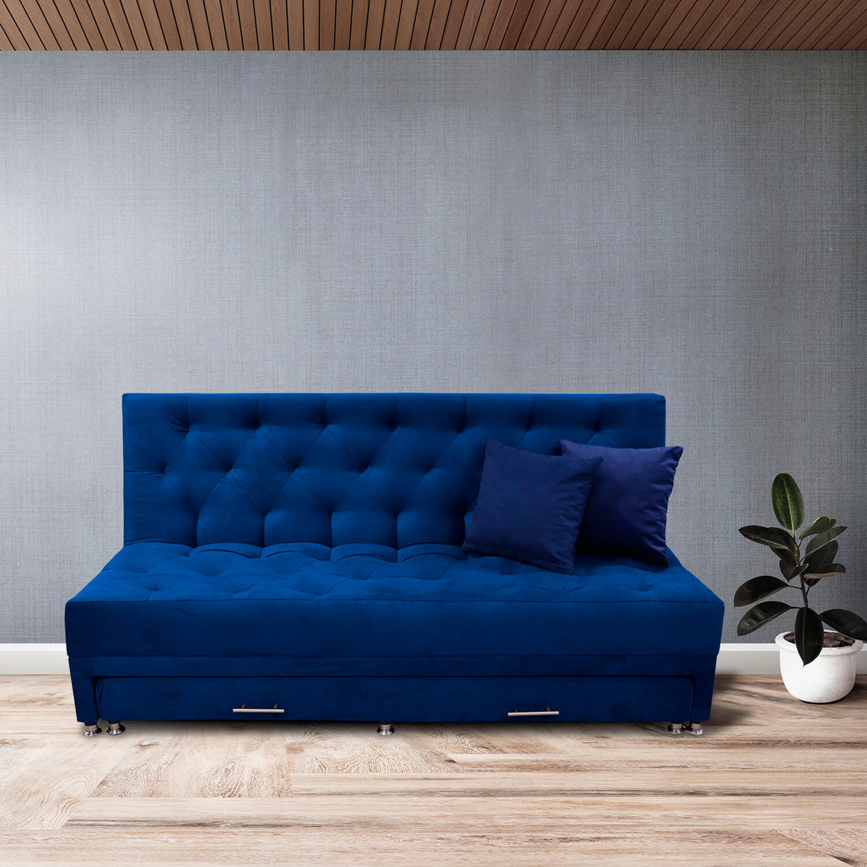 Sofá Cama Rossier Nido Azul Petróleo 190x40cm De Tres Puestos Reclinable Antifluido con Dos Cojines Decorativos - SOFAS Y POLTRONAS | Bylmo