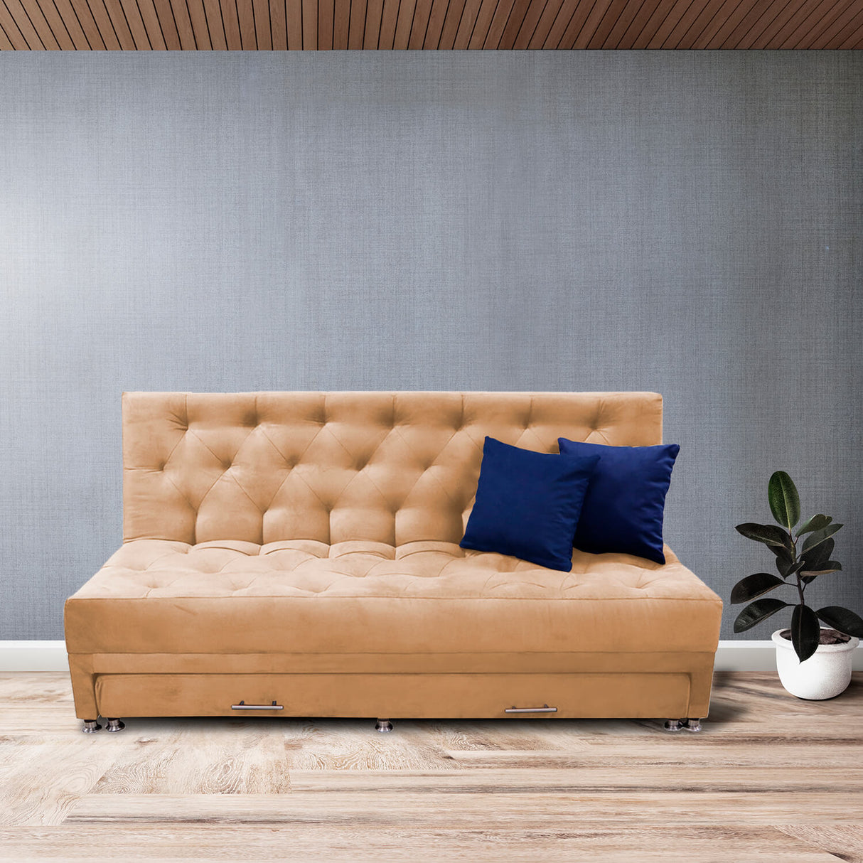 Sofá Cama Rossier Nido Camel 190x40cm De Tres Puestos Reclinable Antifluido con Dos Cojines Decorativos - SOFAS Y POLTRONAS | Bylmo