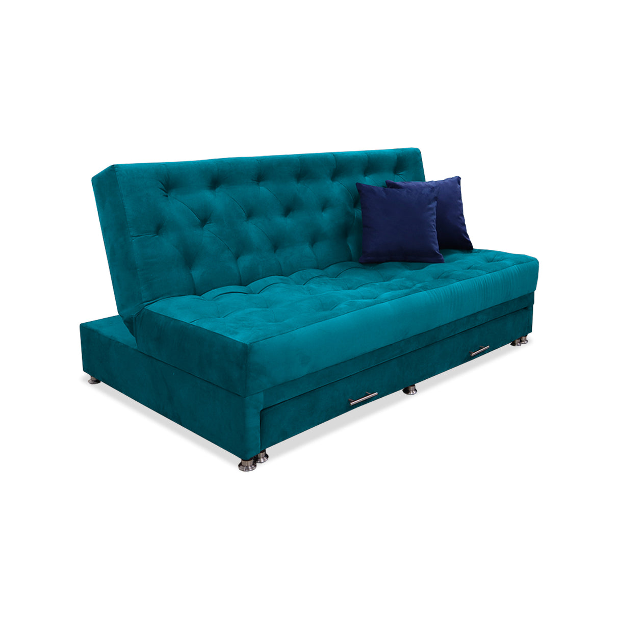 Sofá Cama Rossier Nido Azul Turquesa 190x40cm De Tres Puestos Reclinable Antifluido con Dos Cojines Decorativos - SOFAS Y POLTRONAS | Bylmo