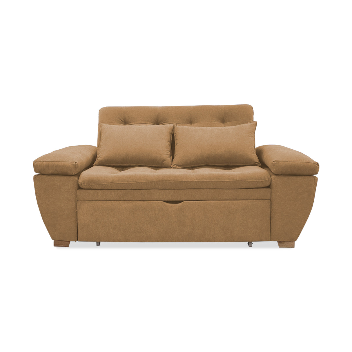 Sofá Cama Magnin Camel 180x60cm De Tres Puestos Reclinable Antifluido con Dos Cojines Decorativos - SOFAS Y POLTRONAS | Bylmo