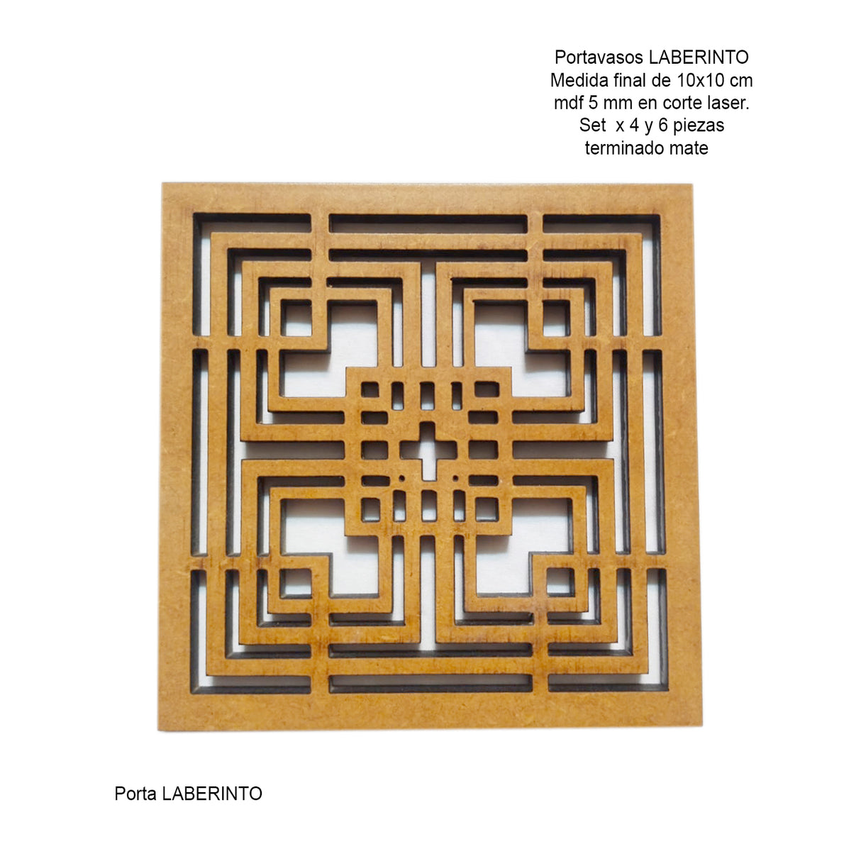 Set x 4 Portavasos Laberinto Madera 10x10cm Cuadrado Resistente e Impermeable - PORTAVASOS | Bylmo