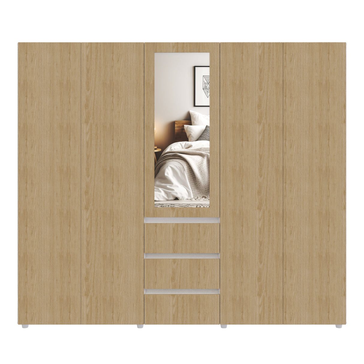 Closet Java Rovere y Blanco 230x200cm con Tres Cajones con Cinco Compartimientos y con Espejo - CLOSETS | Bylmo