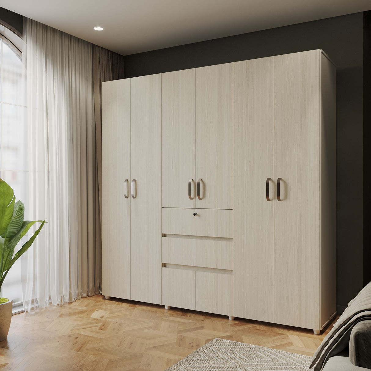 Closet Luanda Niebla y Blanco 200x200cm con Dos Cajones y con Cuatro Compartimientos - CLOSETS | Bylmo