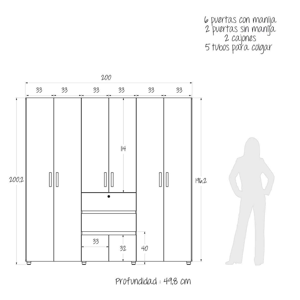 Closet Luanda Duna y Blanco 200x200cm con Dos Cajones y con Cuatro Compartimientos - CLOSETS | Bylmo