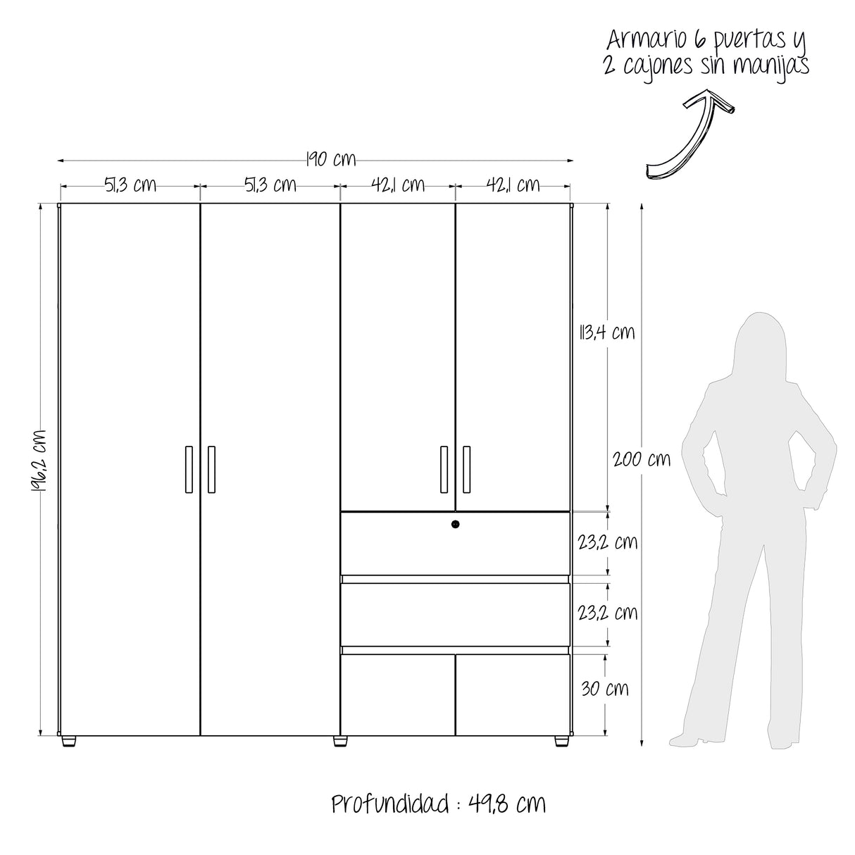 Closet Riga Duna y Blanco 190x200cm con Dos Cajones y con Seis Compartimientos - CLOSETS | Bylmo