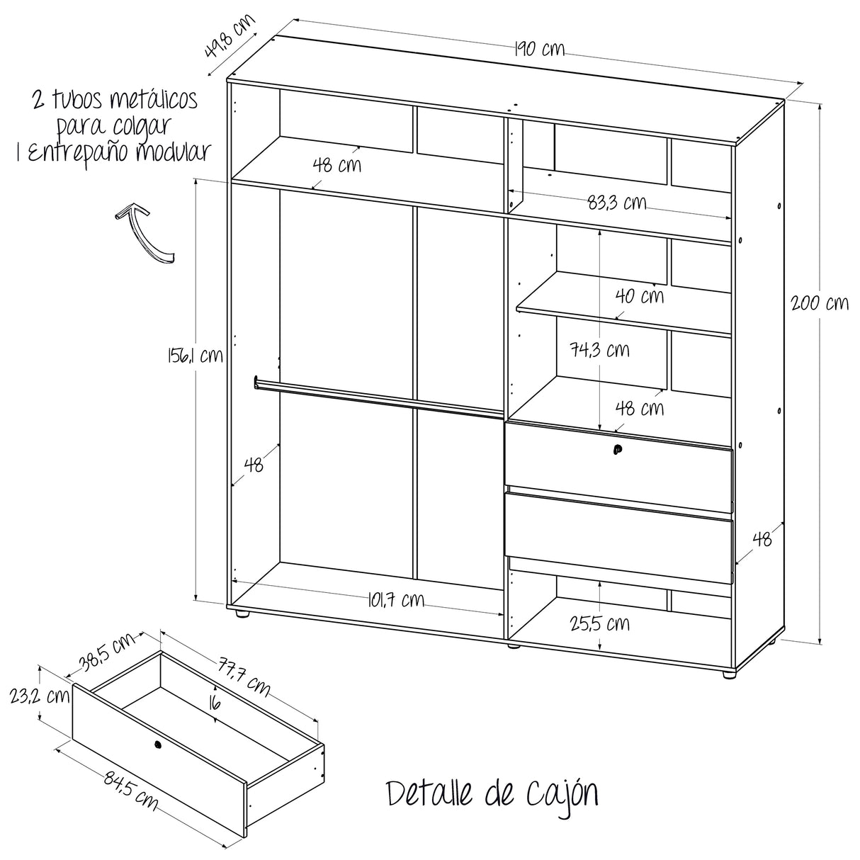 Closet Riga Duna y Blanco 190x200cm con Dos Cajones y con Seis Compartimientos - CLOSETS | Bylmo