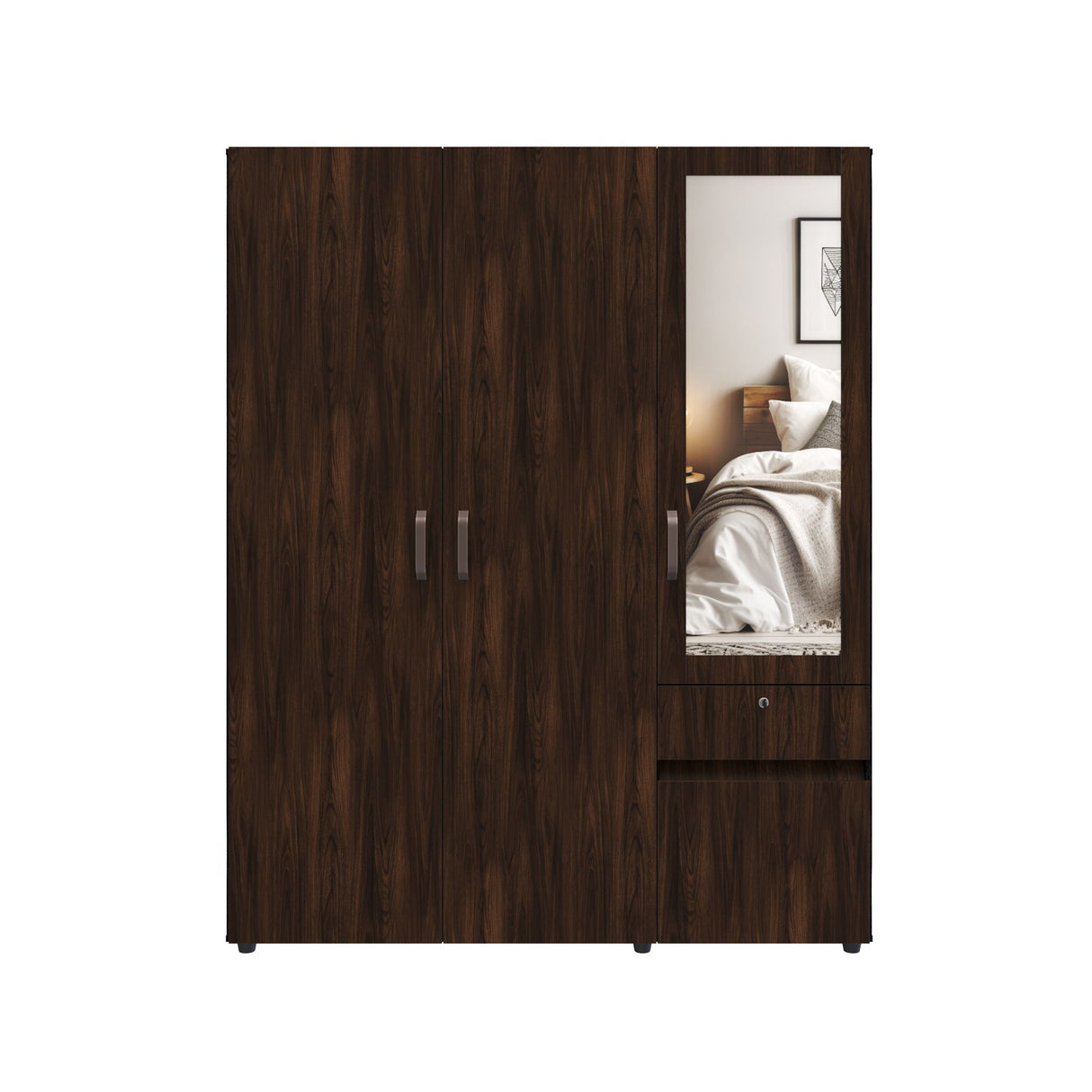 Closet Perla Fume y Wengue 160x200cm con Un Cajón con Seis Compartimientos y con Espejo - CLOSETS | Bylmo