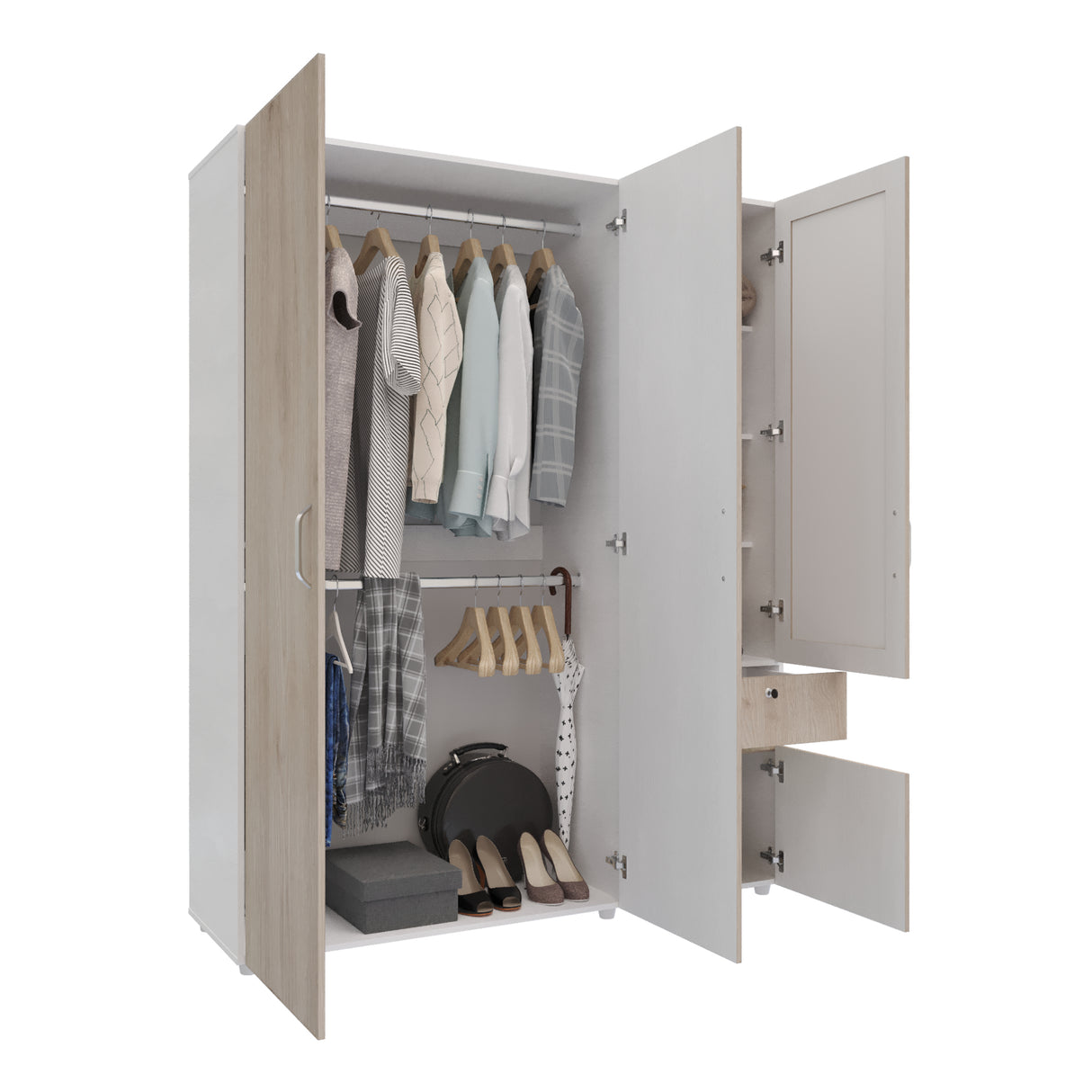 Closet Perla Ceniza y Blanco 160x200cm con Un Cajón con Seis Compartimientos y con Espejo - CLOSETS | Bylmo