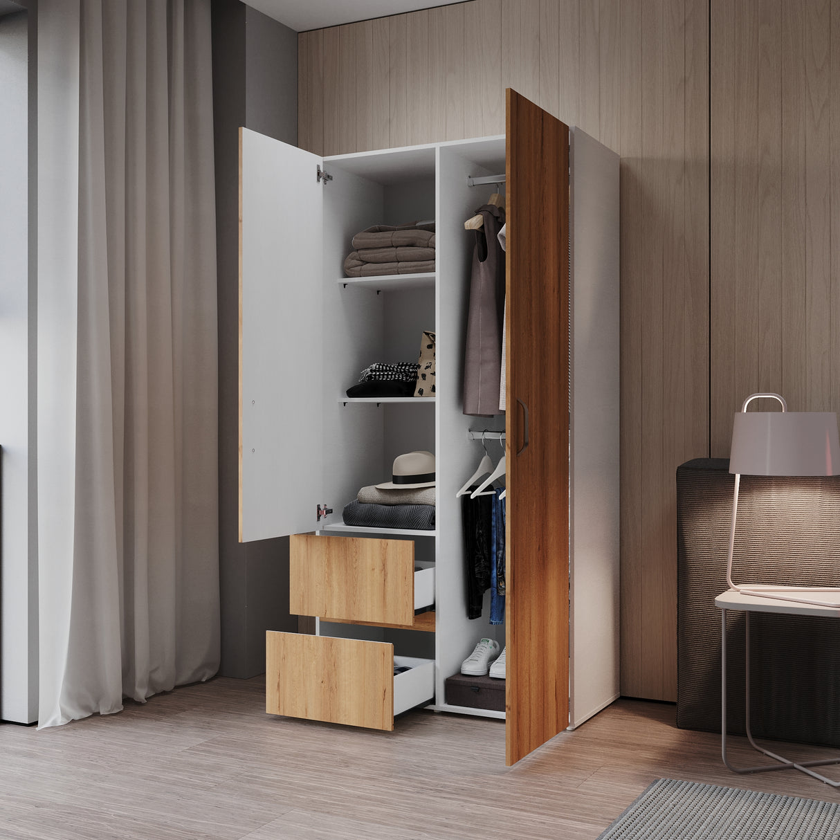 Closet Malabo Duna y Blanco 100x198cm con Dos Cajones y con Dos Compartimientos - CLOSETS | Bylmo