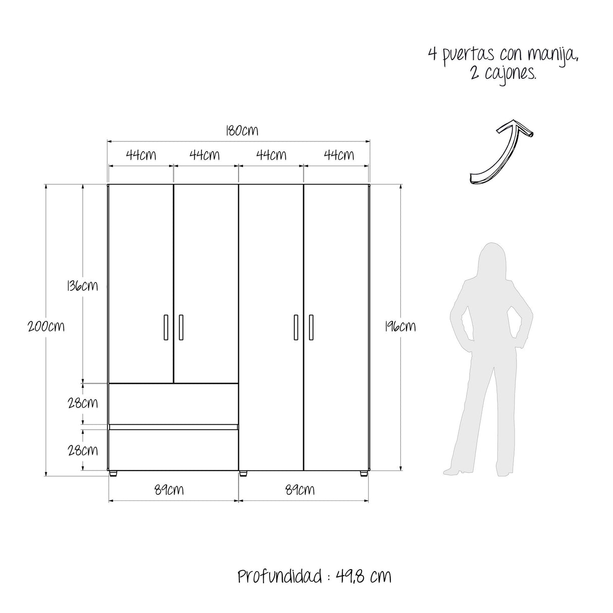 Closet Malabo Duna y Blanco 180x200cm con Dos Cajones y con Tres Compartimientos - CLOSETS | Bylmo