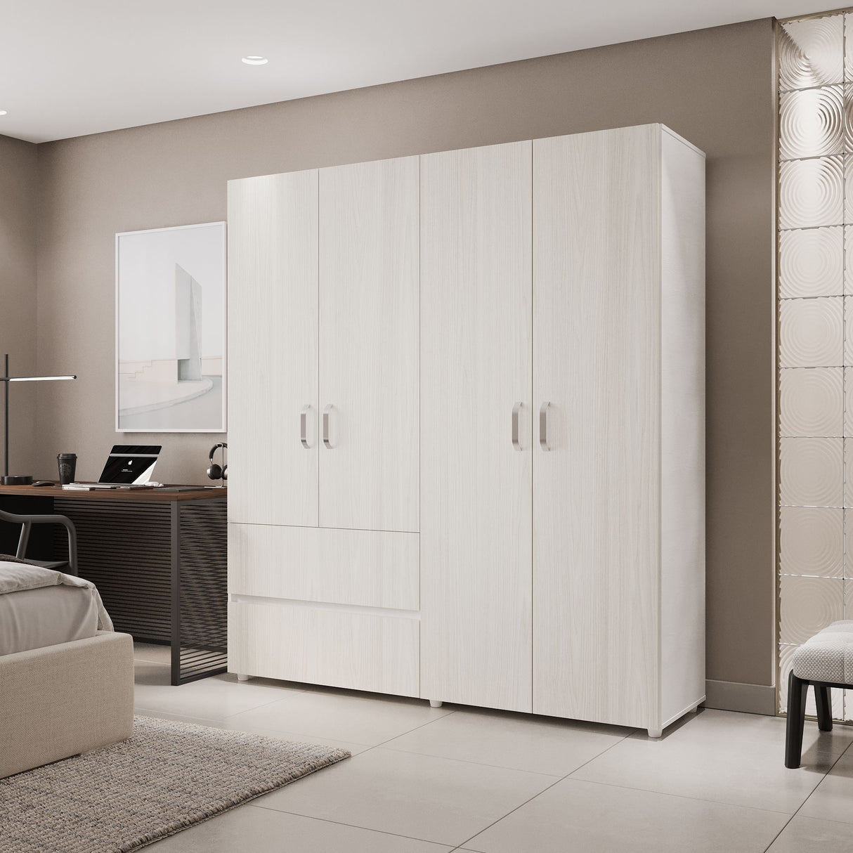 Closet Malabo Niebla y Blanco 180x200cm con Dos Cajones y con Tres Compartimientos - CLOSETS | Bylmo