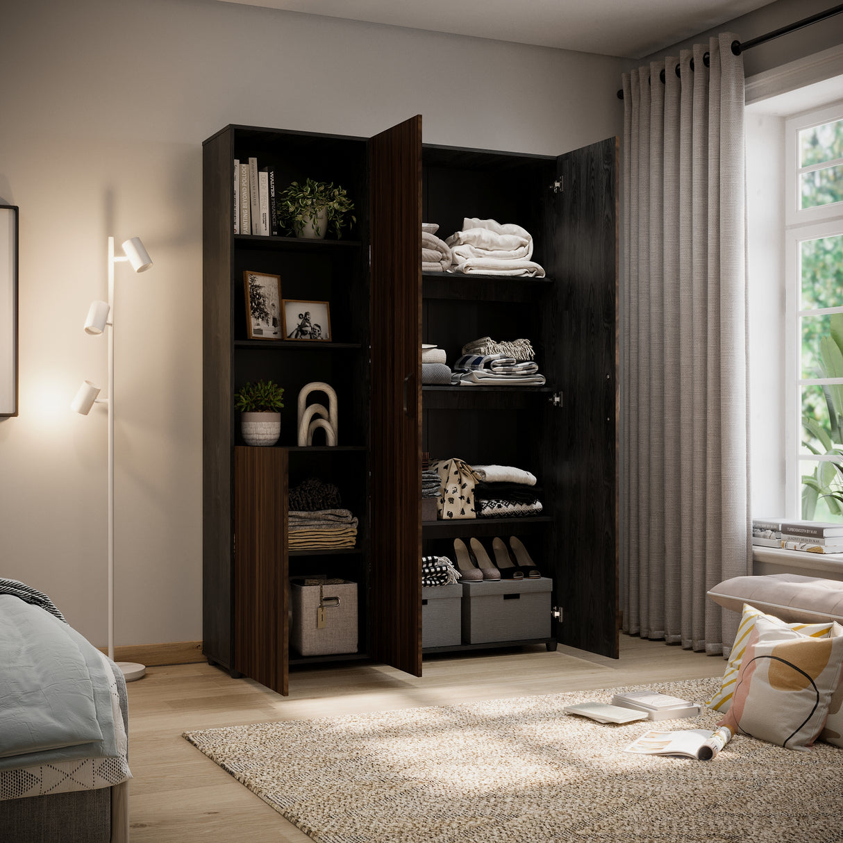 Closet Jazmin Wengue y Fume 140x200cm sin Cajones y con Nueve Compartimientos - CLOSETS | Bylmo