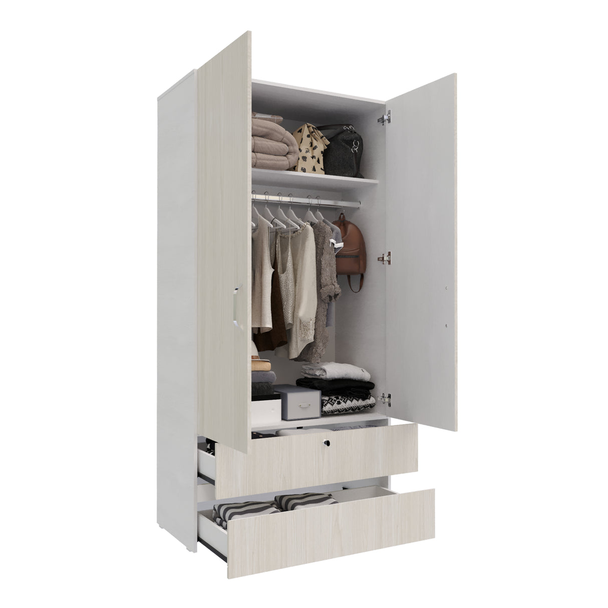 Closet Tripoli Blanco y Niebla 100x200cm con Dos Cajones y con Dos Compartimientos - CLOSETS | Bylmo