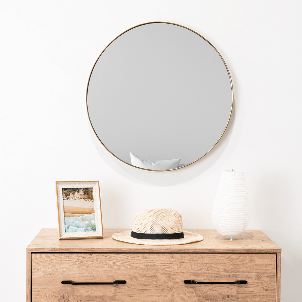 Espejo de Baño D58 Dorado y Gris 58x58cm Redondo con Marco Metalico - ESPEJOS DE BANHO | Bylmo